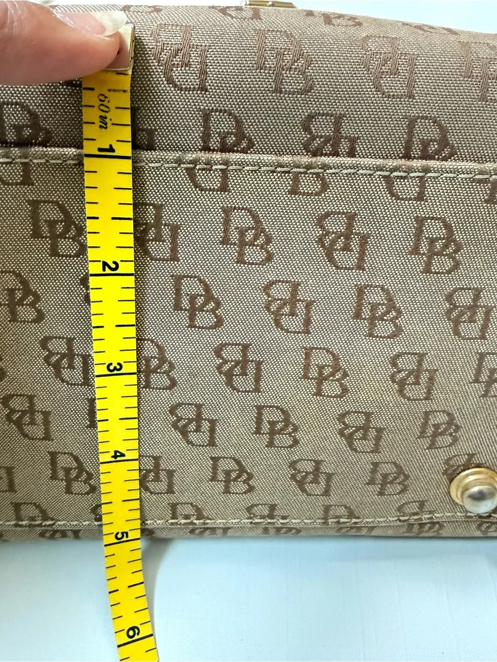 Vintage Dooney & Bourke Signature Logo Canvas Buckle Satchel Bag Tan Leather